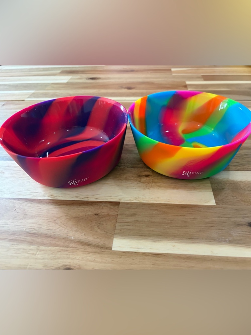 Silicone Rainbow & Red Swirl Bowls - Set of 2 - Picture 2 of 3